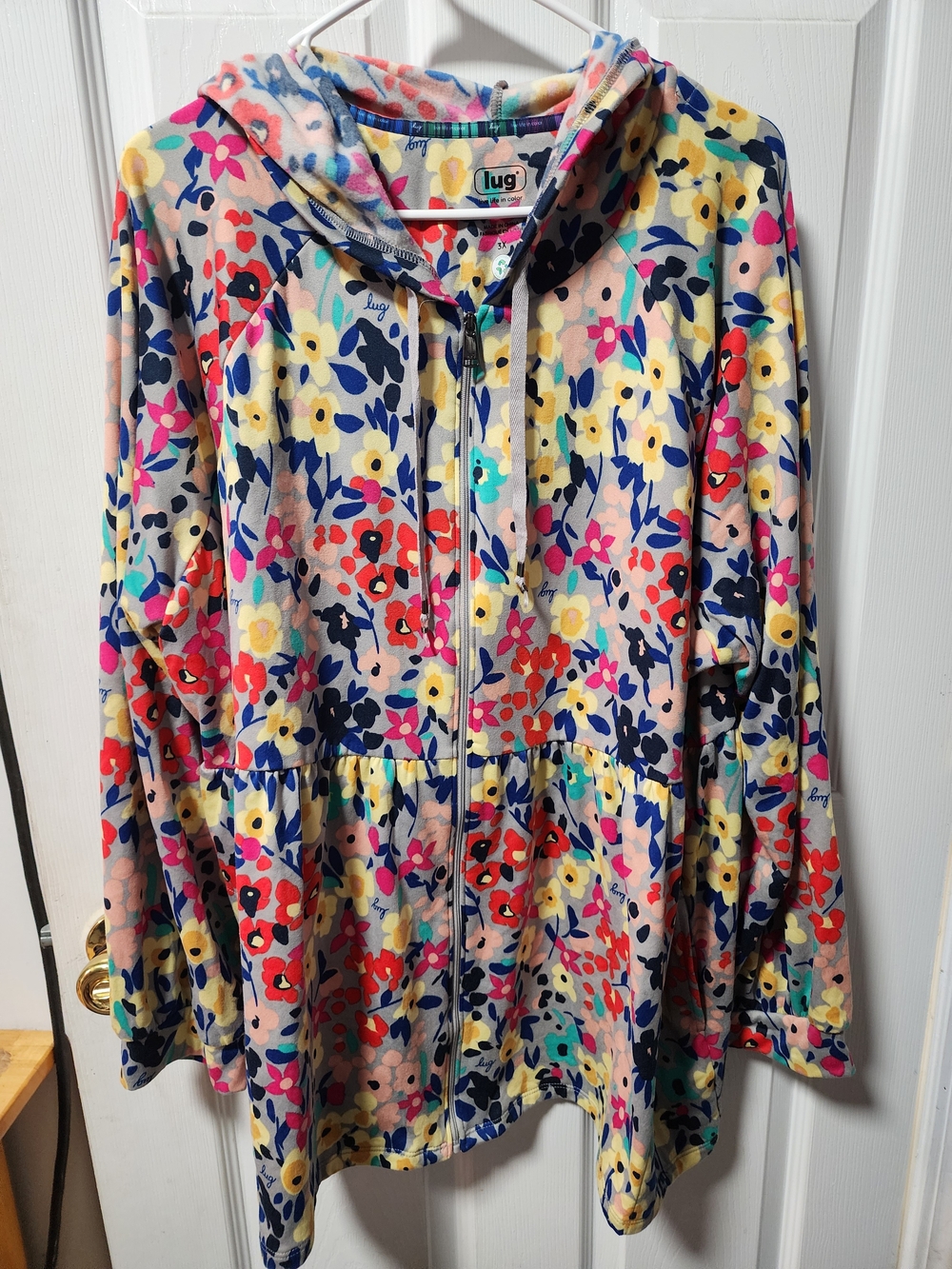 lug Floral Zip Front Hoodie in Navy, Yellow, Red & Pink